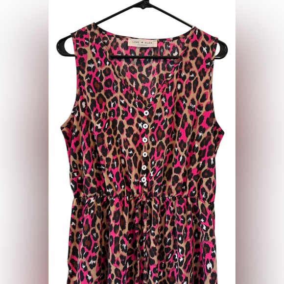 Pink Leopard Print Sleeveless Midi Dress - Picture 3 of 5